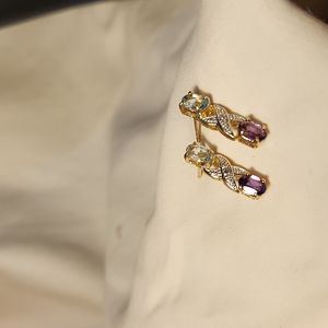 Amethyst Blue Topaz and Diamond Earrings